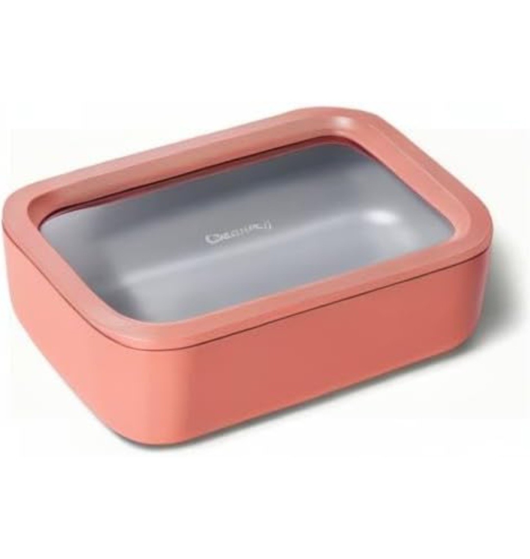 Caraway Glass Food Storage 6.6 Cup Glass Container Ceramic Coated Perracotta