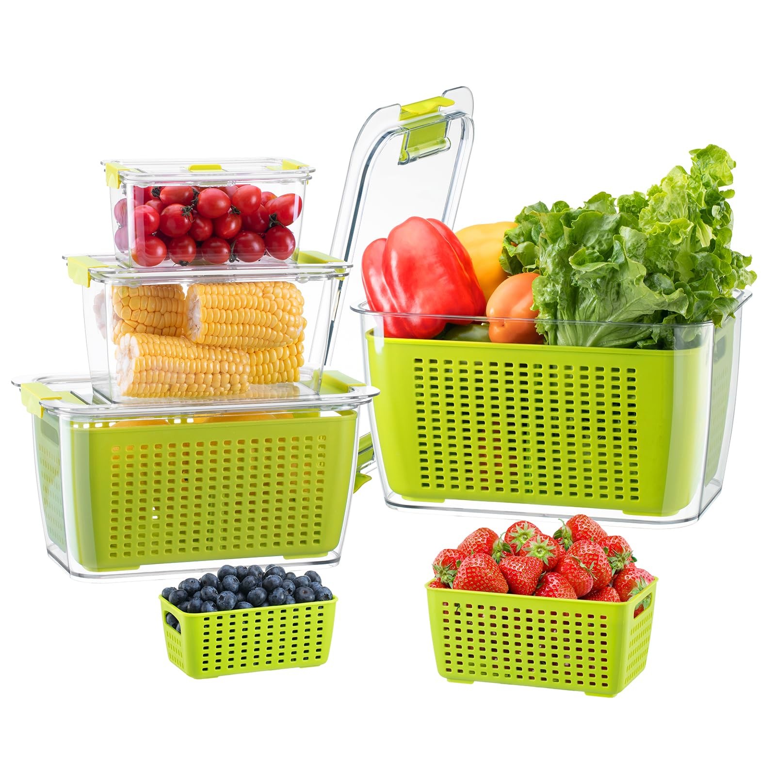 LUXEAR Fruit Vegetable Storage Container, 4 Pack Fresh Containers for Fridge wit