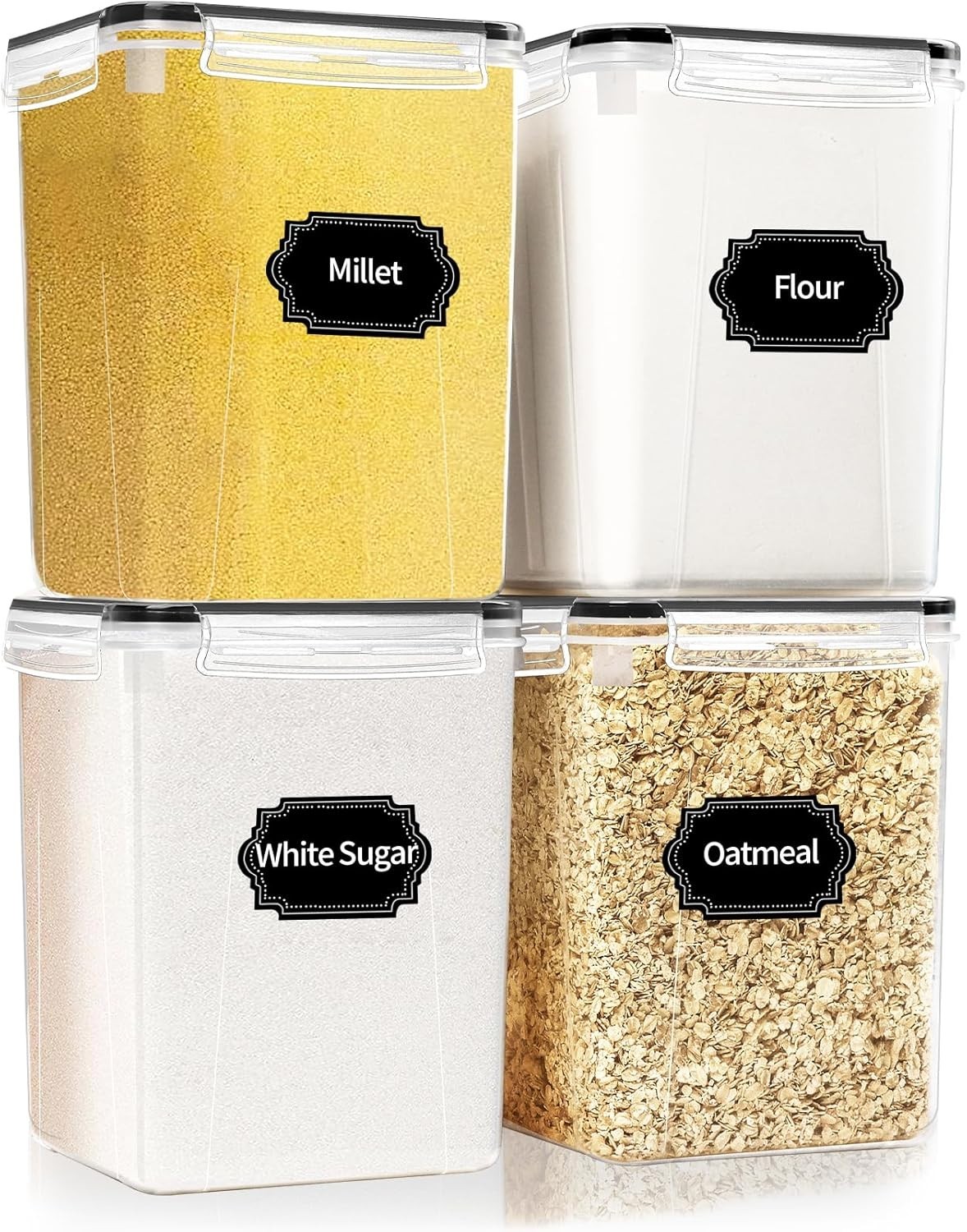 HKJ Chef 4 Pack Large Airtight Food Storage Containers with Lids (5.2L / 176oz),