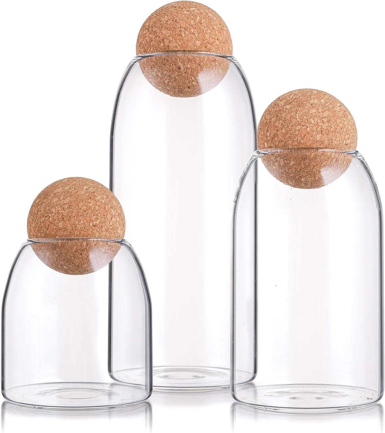 3 Pack Glass Storage Jar with Ball Cork Lid, Clear Glass Canisters with Cork