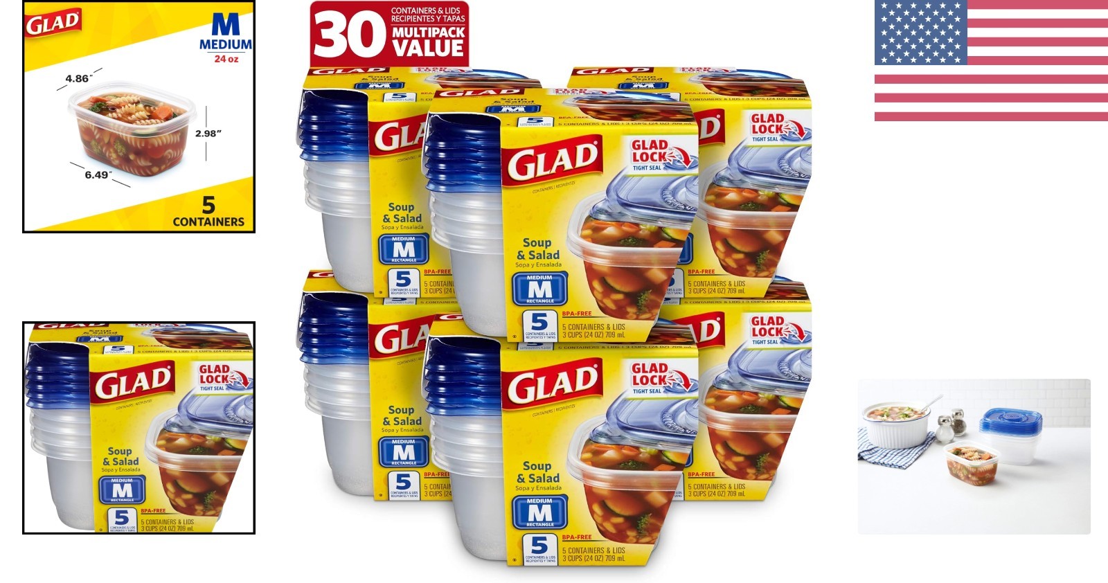 5 Count BPA Free Medium Food Storage Containers – Microwave & Dishwasher Safe