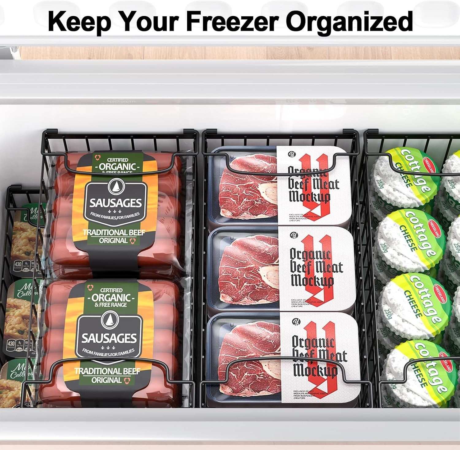 Freezer Organizer Bins, 4 Pack Stackable Deep Chest Freezer Organizer Bins, F…