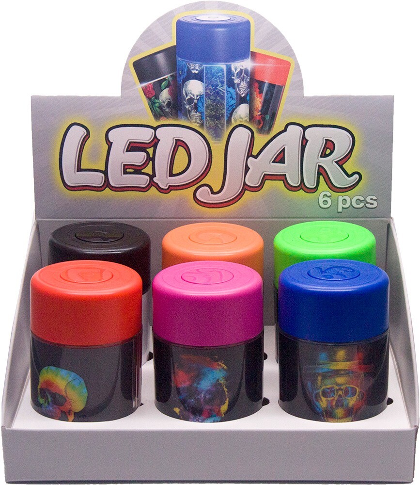 Herb Stash Jar Container Tobacco Storage Bottle W/ Led Light Candy Color Skull