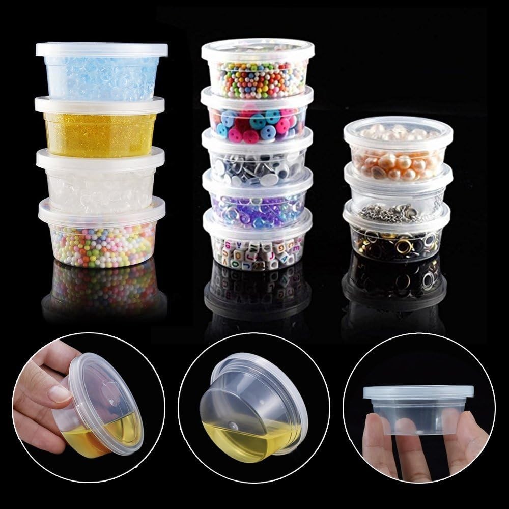 40 Pack 2Oz Small Plastic Containers with Lids for Slime Foam Ball Storage