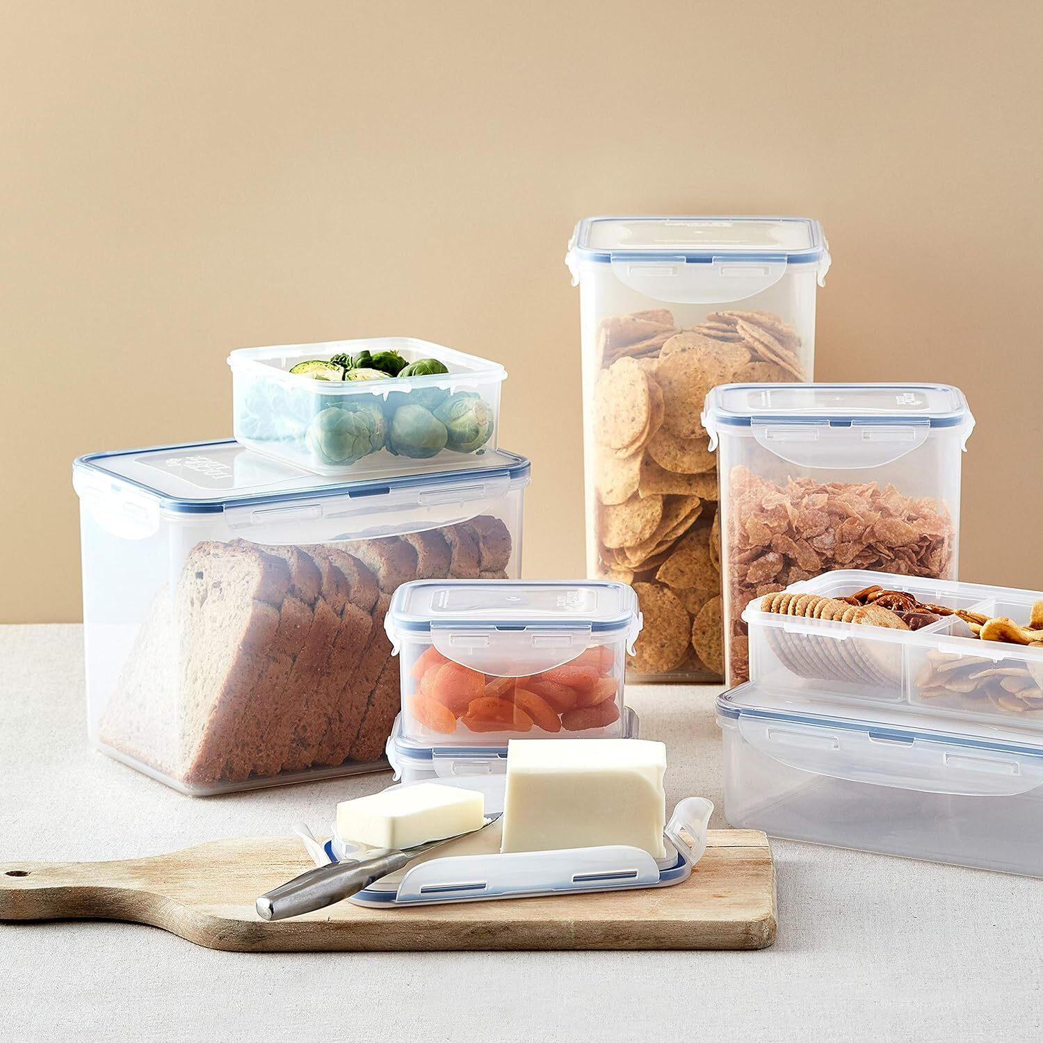 LocknLock Easy Essentials Airtight Rectangular Tall Food 4 Piece Set, Clear