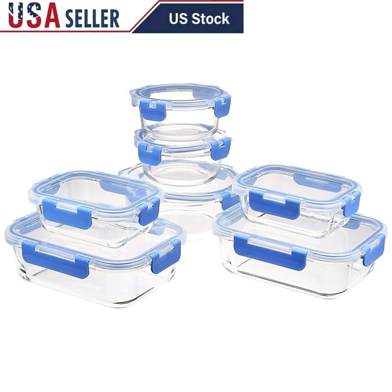 14 Piece Glass Food Storage Set Leak Proof BPA Free Oven Safe Containers New