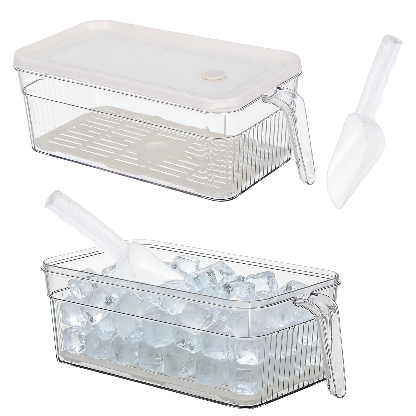 2 Set Ice Bin for Freezer with Lid and 2 Scoop Set Plastic Freezer Ice Bin wi…