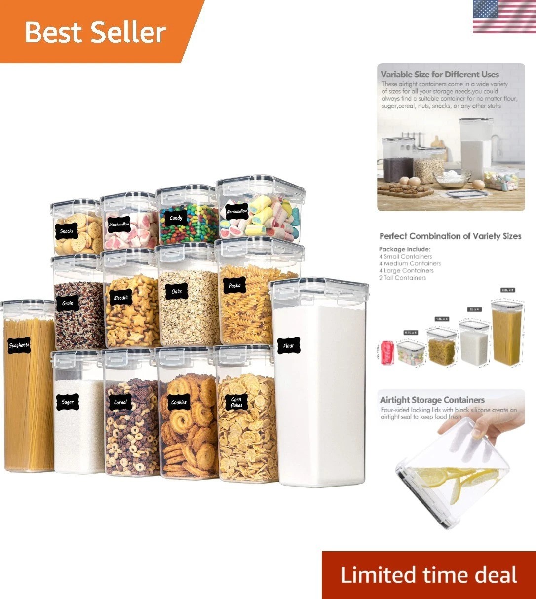 Airtight Food Storage Containers Set, 14 PCS Kitchen Storage Containers with …