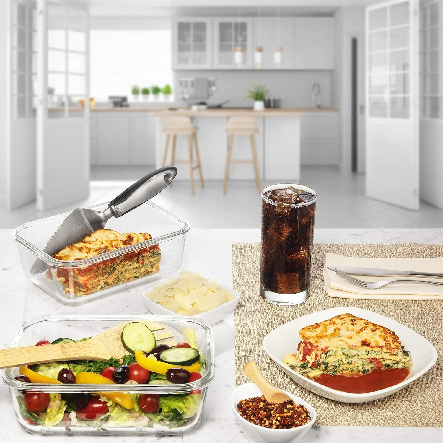 8 Cup Glass Storage Containers with Airtight Locking Lids – BPA Free, Leak Proof