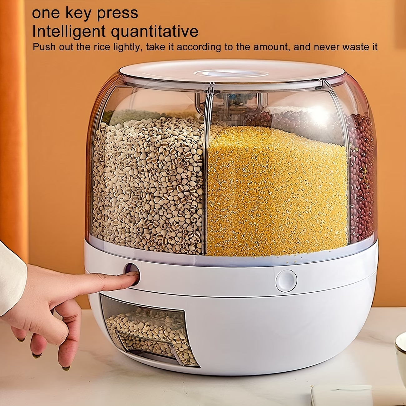 Container for Storing Grains, 22 Lbs Rice Dispenser with a Rotating Feature, 360