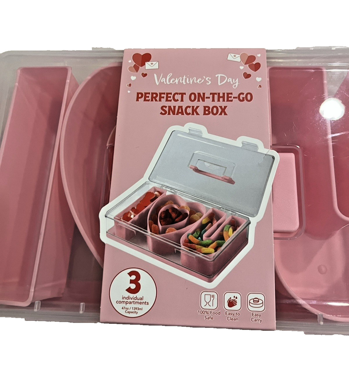 On The Go Snack Box – Snackle Food Storage Container 3 Compartments- I Love You