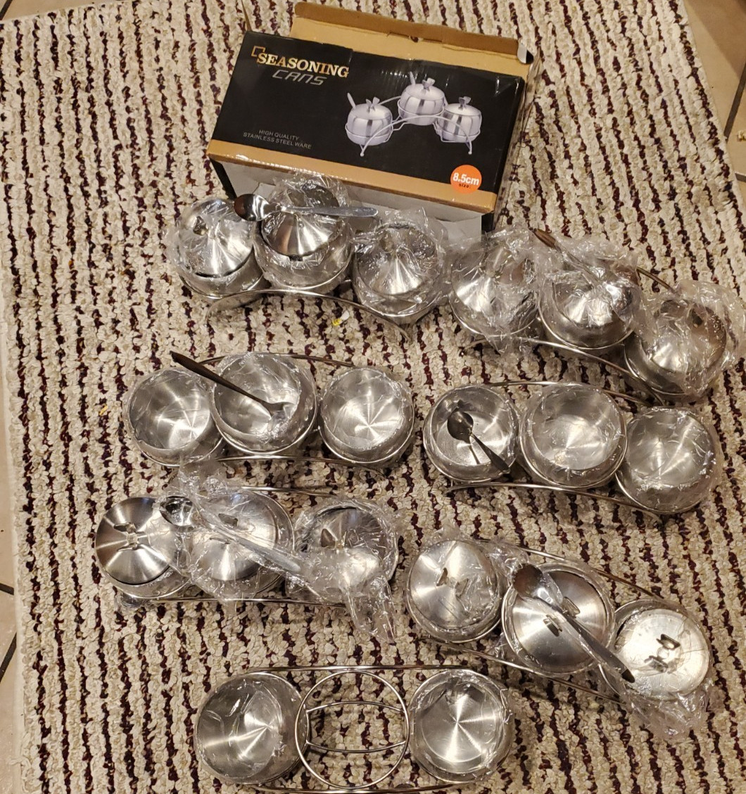 7 sets Seasonning Stainless Steel Seasoning Containers Set – 8.5 CM.Read