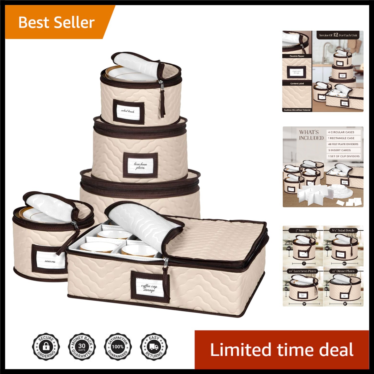 5-Piece Quilted Microfiber China Storage Containers for Safe Dinnerware Storage