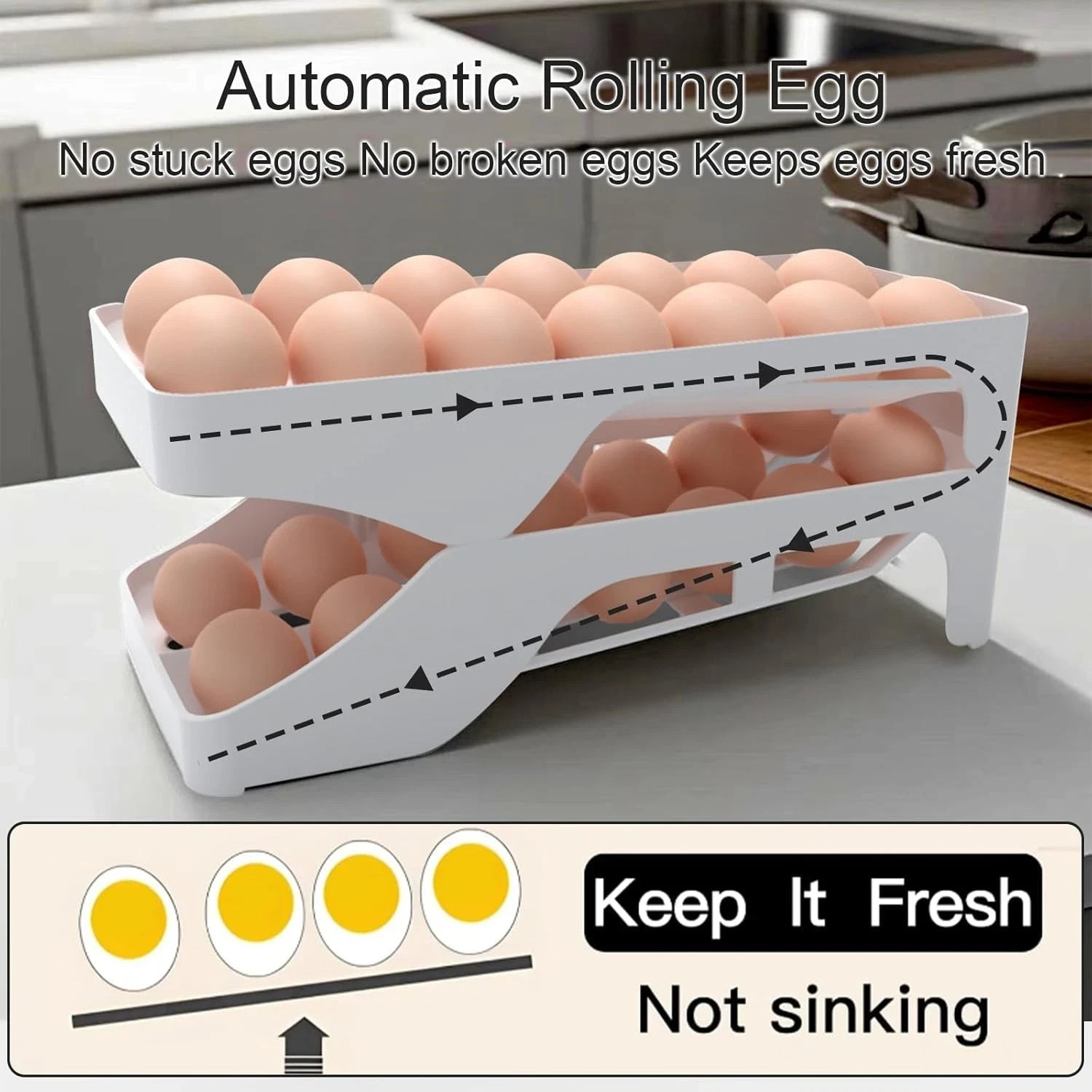 Egg dispenser for refrigerator, Automatic rolling egg holder for fridge, Space s