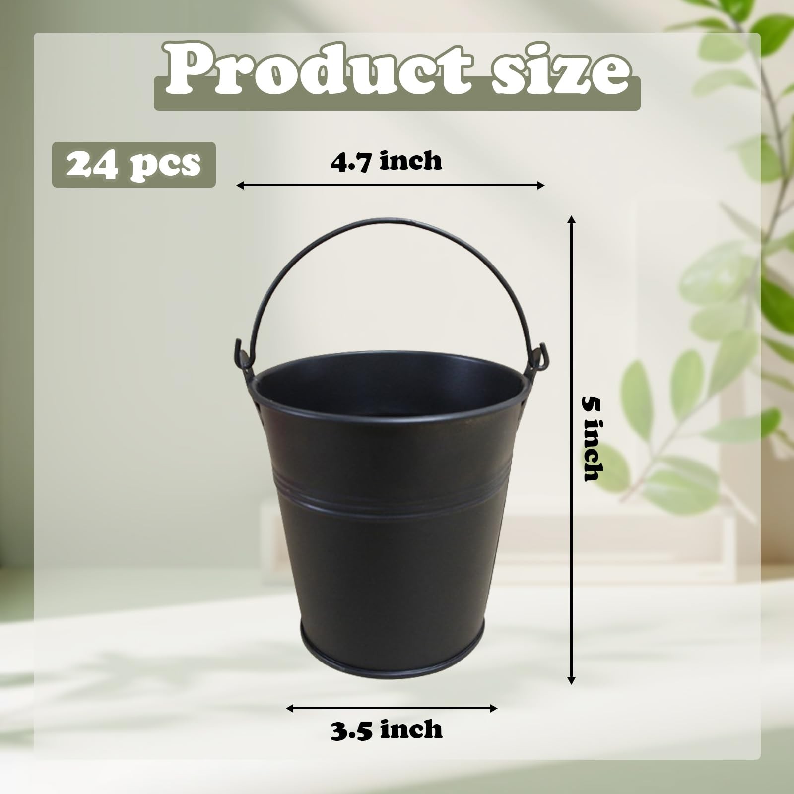 24 Packs Mini Metal Buckets with Handles 5×3.5×4.7 Inch Black Iron Pail