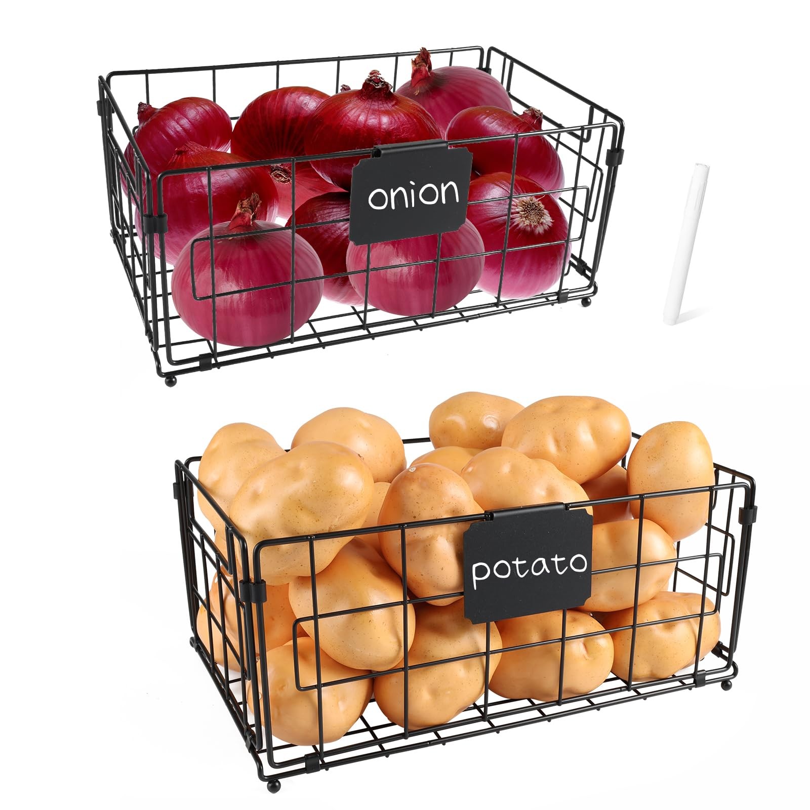 2 Set Foldable Wire Basket Pantry Organizers and Storage,Fruit and Vegetable …