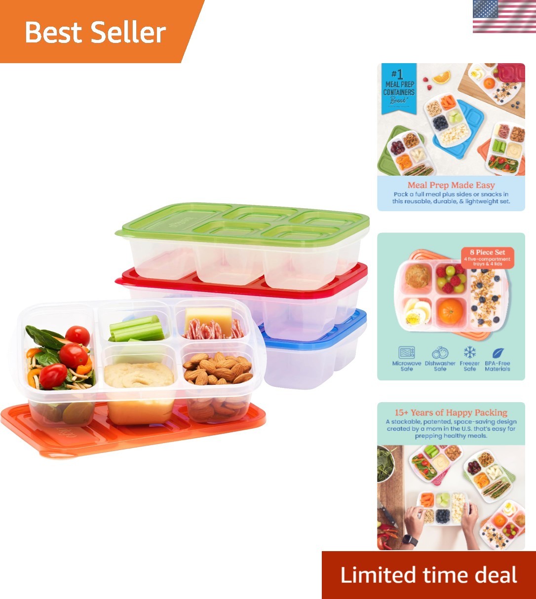 Reusable Easyboxes: Stackable Food Storage with 5 Compartments, Set of 4 Trays