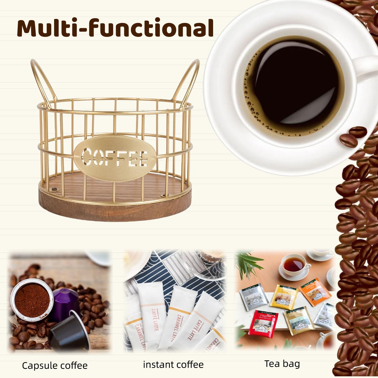 Fving Coffee Pods Holder for Countertop, K Cup Samll-gold, Gold
