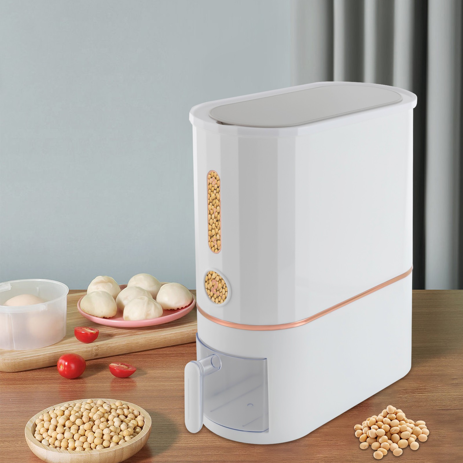 22Lbs Rice Dispenser Dry Food Container with Cup for Kitchen Pantry Organization
