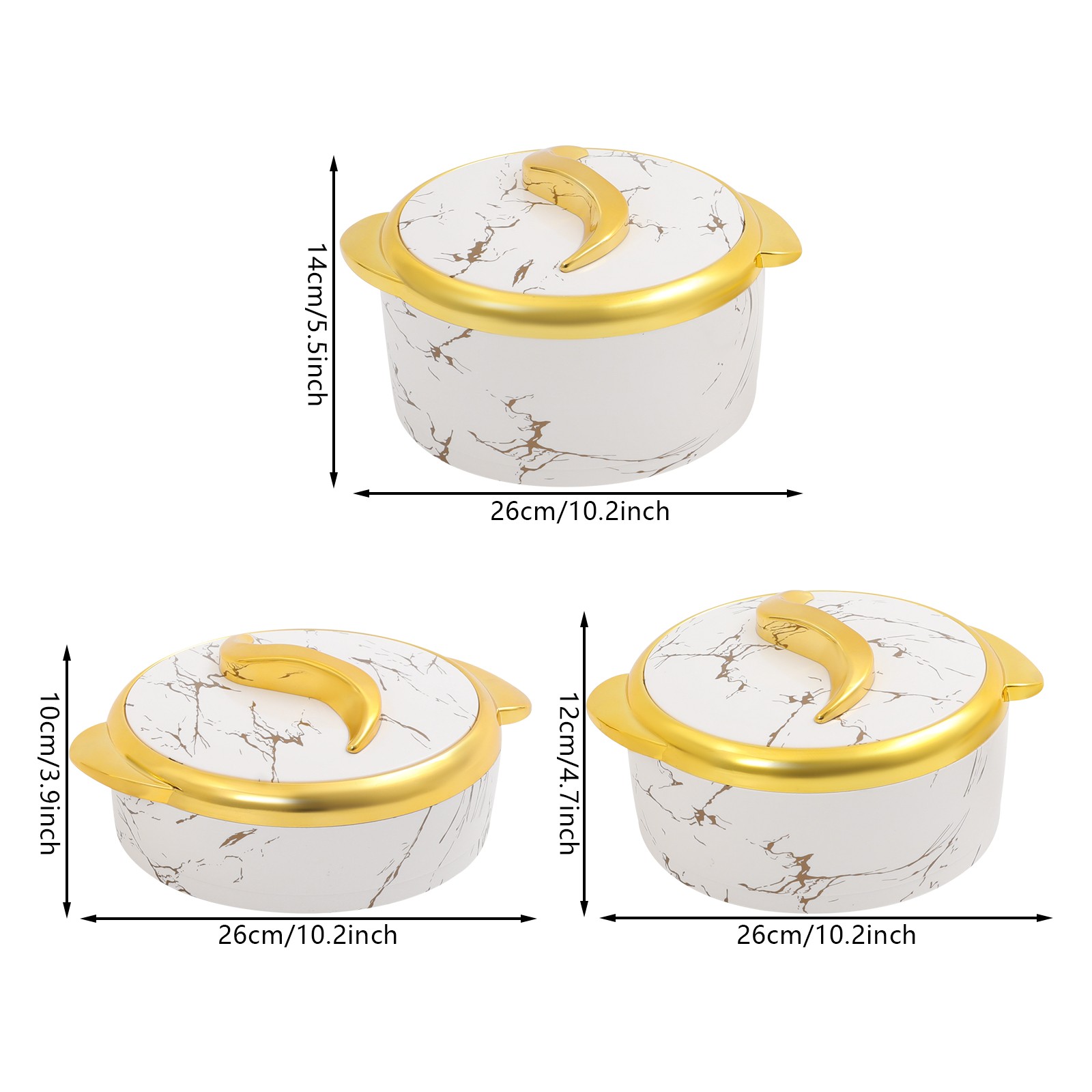 3-Piece Thermal Dish Set with Lids Insulated Stainless Steel Food Container