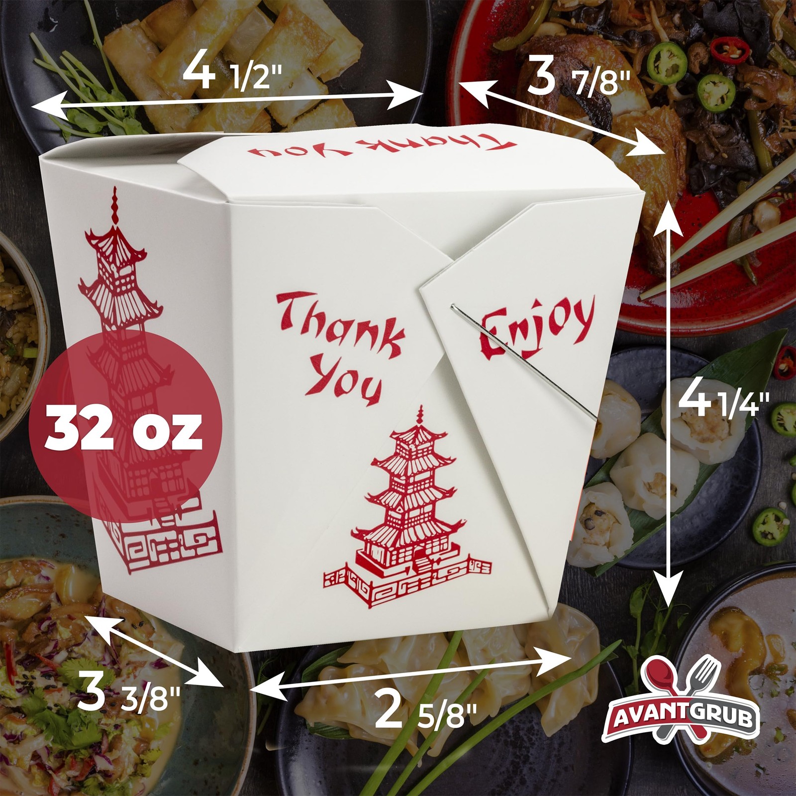 Avant Grub Durable 32 Oz Chinese Take Out Boxes. 25pk Food Containers With 25pk