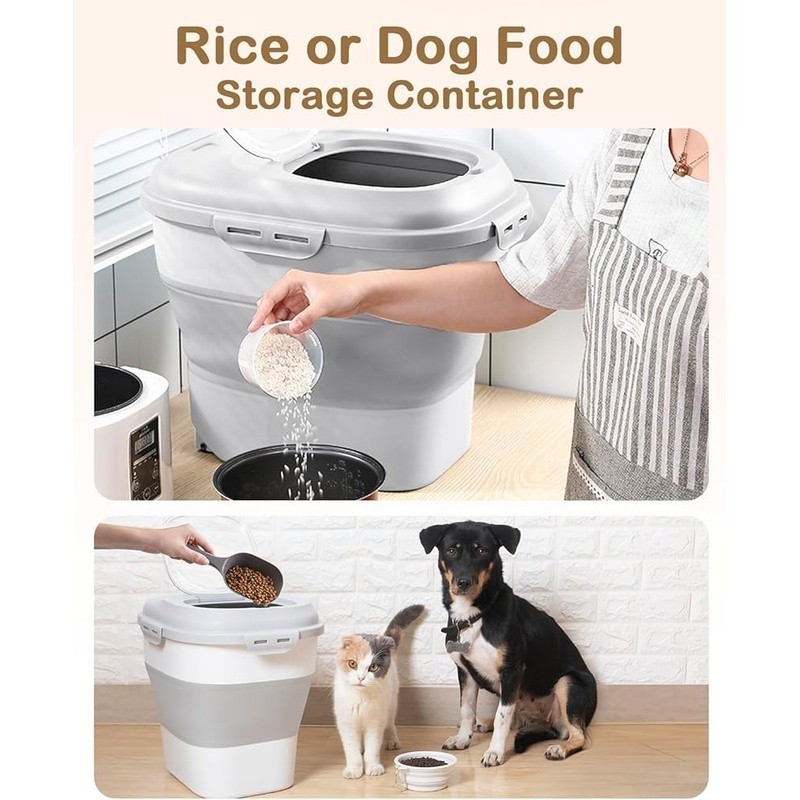 Extra Large Airtight Rice & Pet Food Storage Container W/ Wheels & Accessories