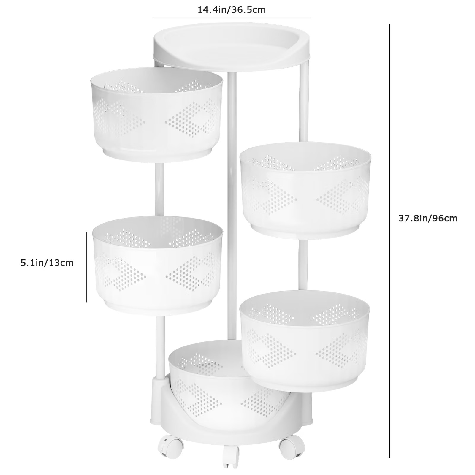 5-Tier Rotating Kitchen Storage Rack with Hollow Mesh Baskets