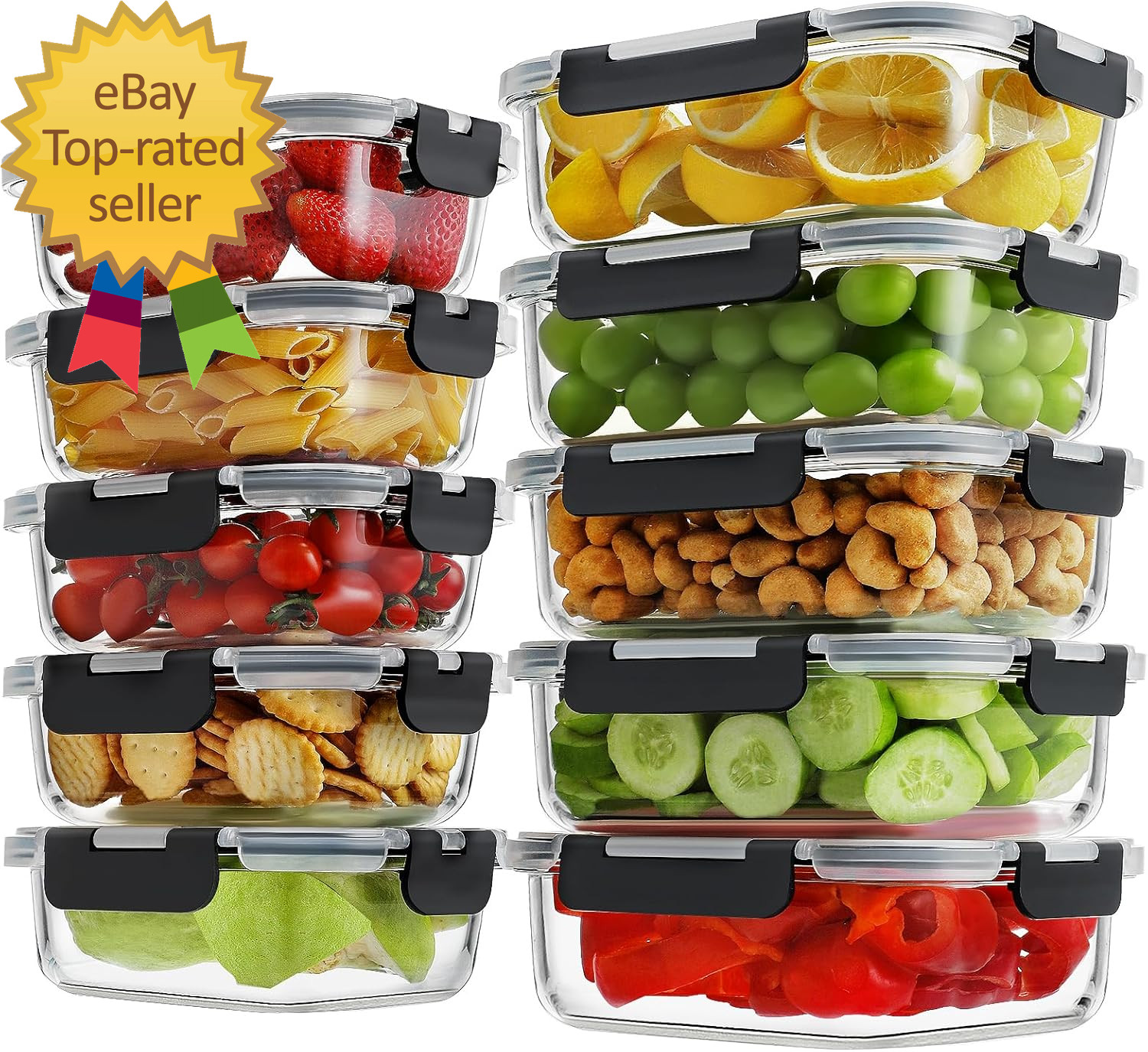 10 Pack Borosilicate Glass Meal Prep Containers with Locking Lids Glass Food
