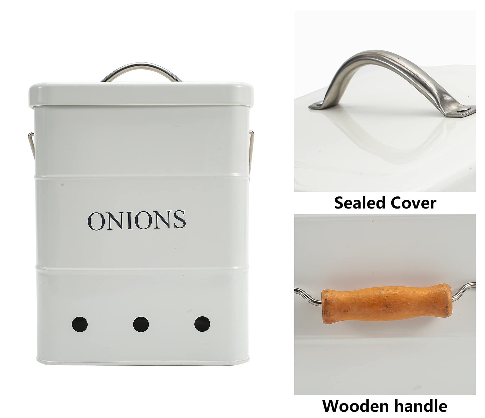 Onion Storage Bin Metal Tin with Aerating Holes – Kitchen Pantry Organizer Fresh