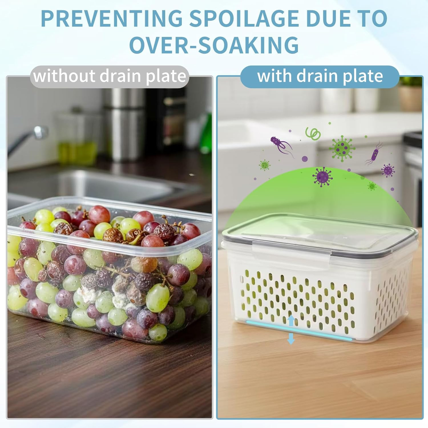 Grape Container for Fridge,3Pcs(0.9-13.5Qt) | Leakproof Grape Container with Rem