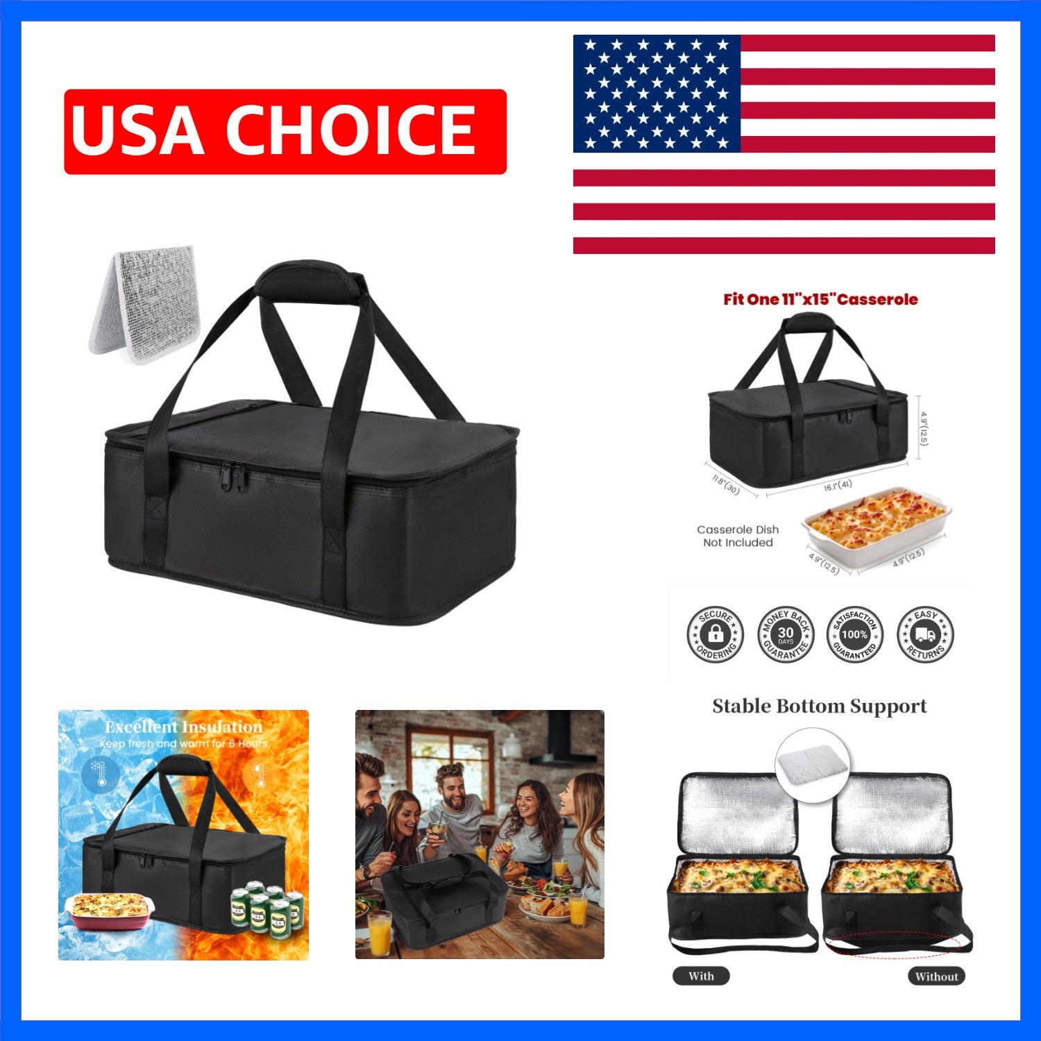 Insulated Casserole Carrier Bag, Fits 9×13 and 11×15 Inch Baking Dish with Li…