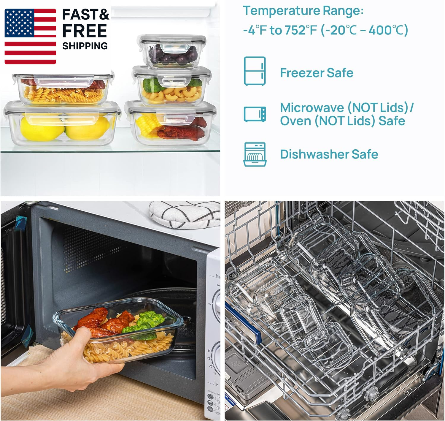 8 Pack Glass Food Storage Containers with Airtight Lids, Glass Meal Prep Contain
