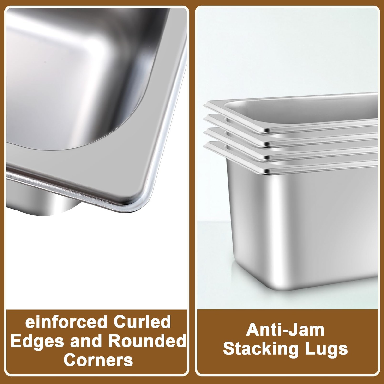4 PCS 1/3 Size x 6 Inch Deep Stainless Steel Steam Table Hotel Pan Lid Buffet