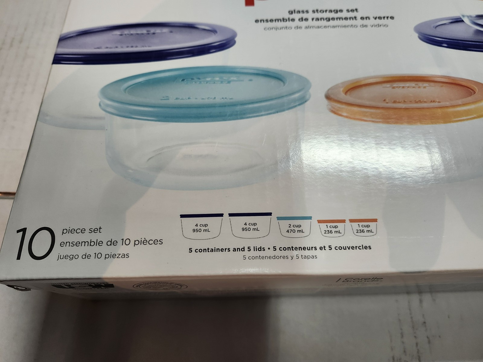 PYREX 10 Piece Glass Food Storage Set Includes Colorful Lids Round Containers