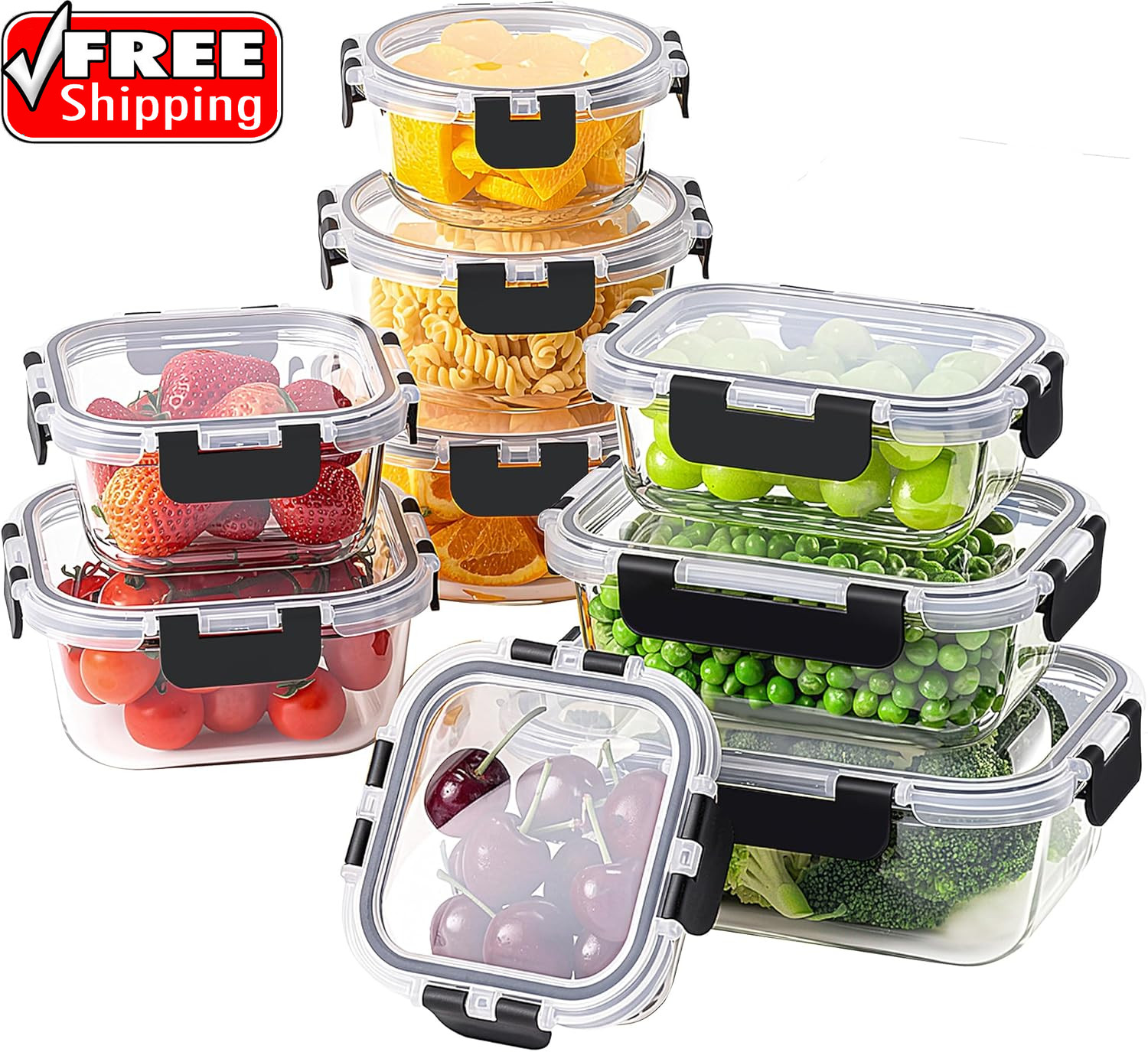 18 Piece Glass Food Storage Containers with Lids, Glass Meal Prep Containers, Ai