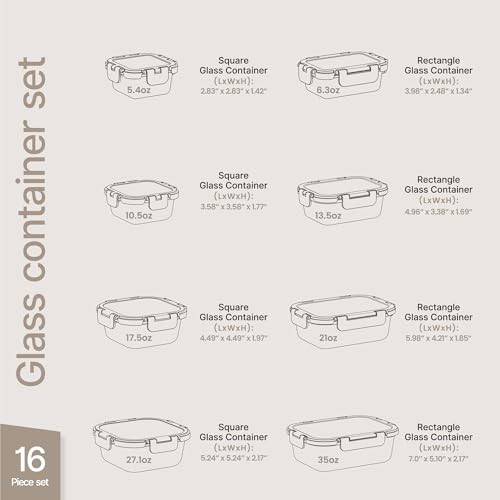 BAKKEN BOROSILICATE GLASS STORAGE 16 PIECES BPA-FREE GRAY EMPGFCL448GY – GRAY