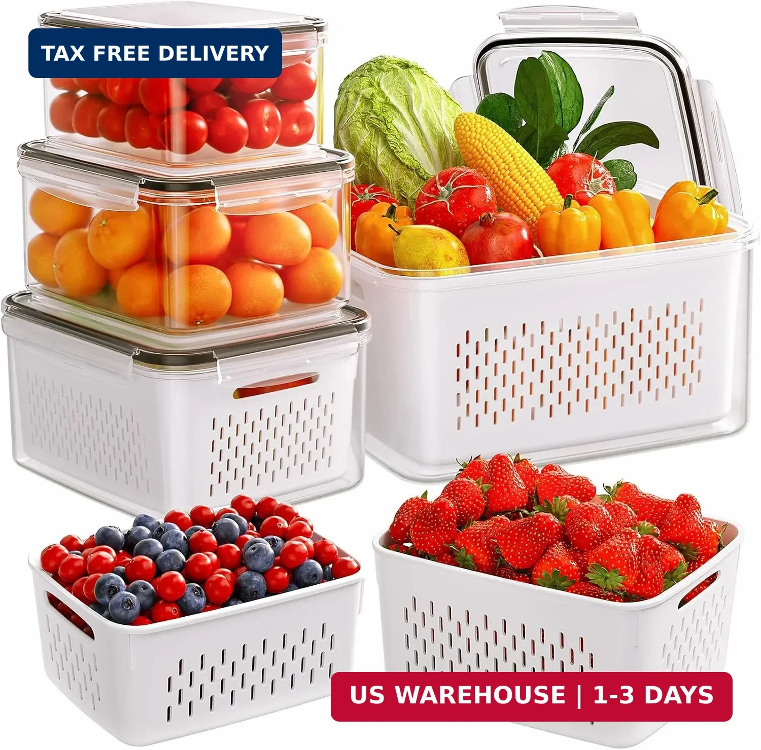 Best 5-Pack Fruit Storage Containers for Fridge with Removable Colanders 4 in 1