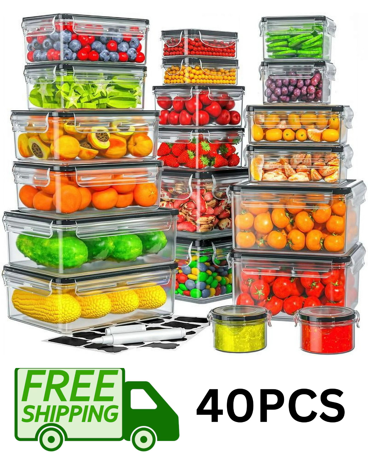40 PCS Food Storage Containers w/ Lids Airtight Reusable