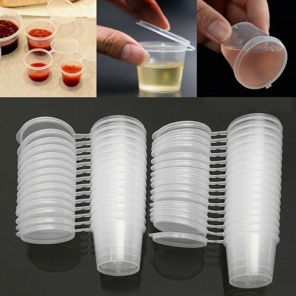 100Pcs/set Small Plastic Sauce Cups Food Storage Containers Clear Boxes + Lids