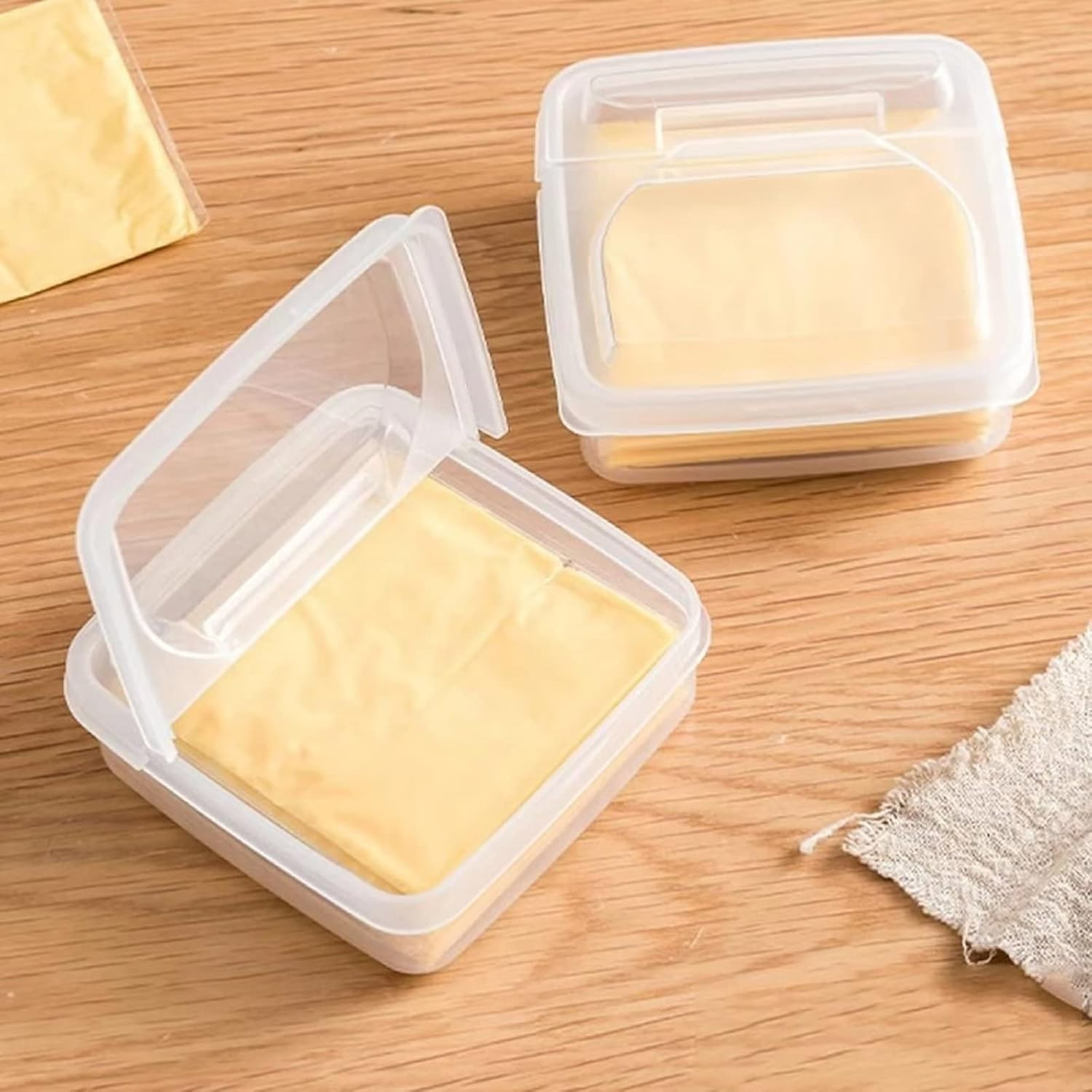 2 Pack Sliced Cheese Container for Fridge, Clear Plastic Butter Block Cheese Sli