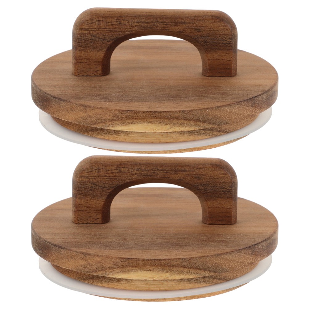 2 Pcs Storage Sealing Lid Bamboo Jar Lids Canning Wide Mouth