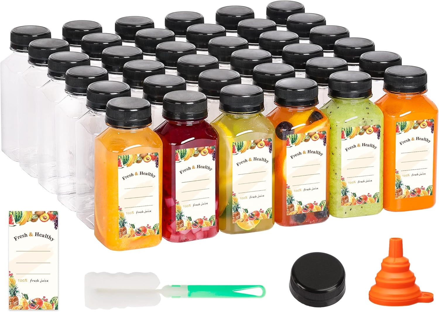 8Oz Juice Bottles with Lids, Plastic Juice Bottles with Caps for Juicing