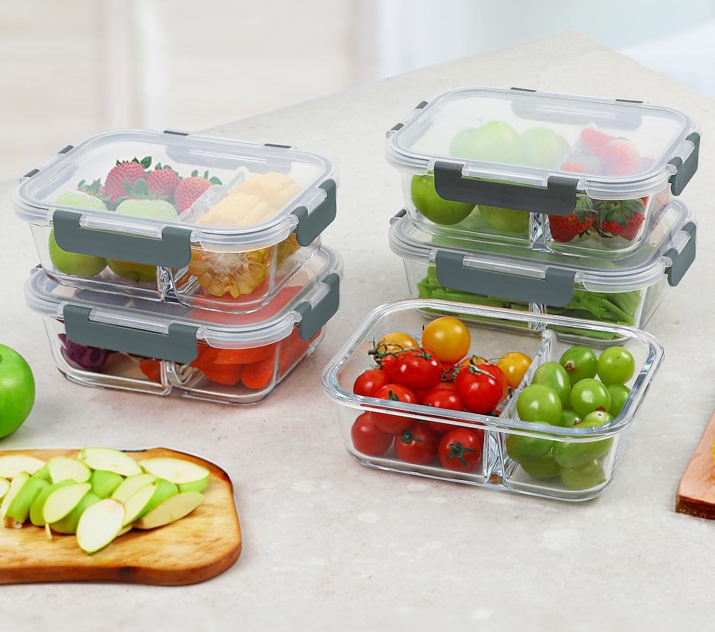 10-Pack,30 Oz Glass Meal Prep Containers 2 Compartments Airtight Lunch Bento Box