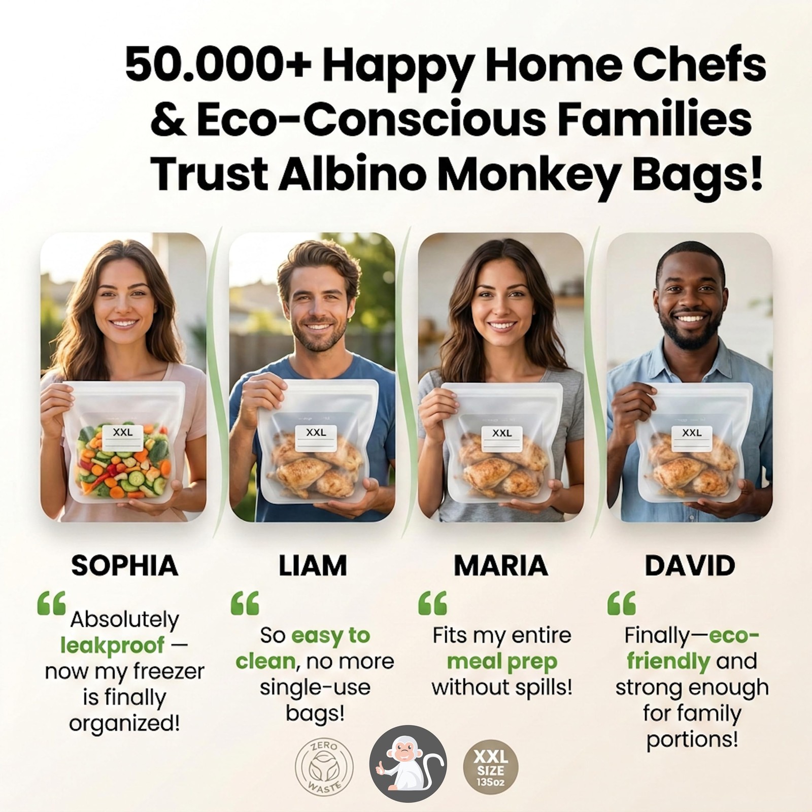 Albino Monkey Reusable Silicone Food Storage Bag Xxl 1 Gallon 135 Oz –