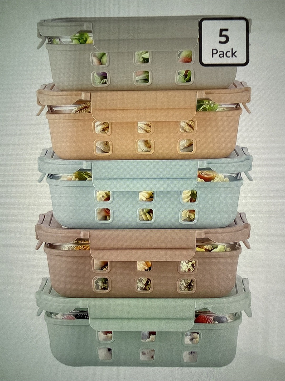 4.4 Cup Glass Food Storage Containers 5-Pack Airtight Meal Prep with Non-Slip