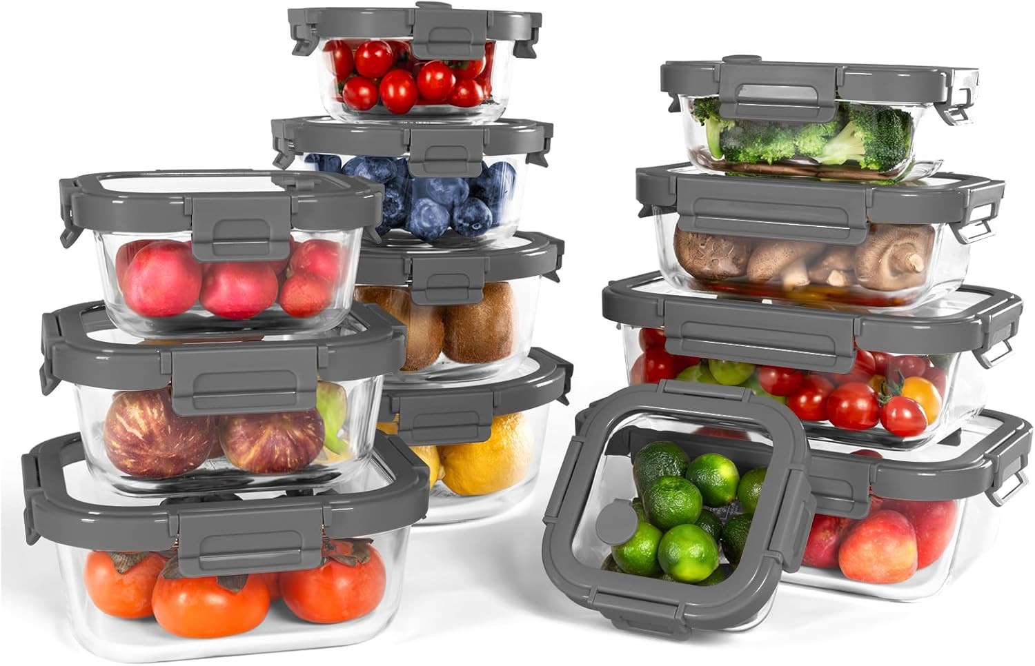12-Pack Glass Containers with Tempered Lids – Borosilicate, Oven-Safe(-4°F~950°F