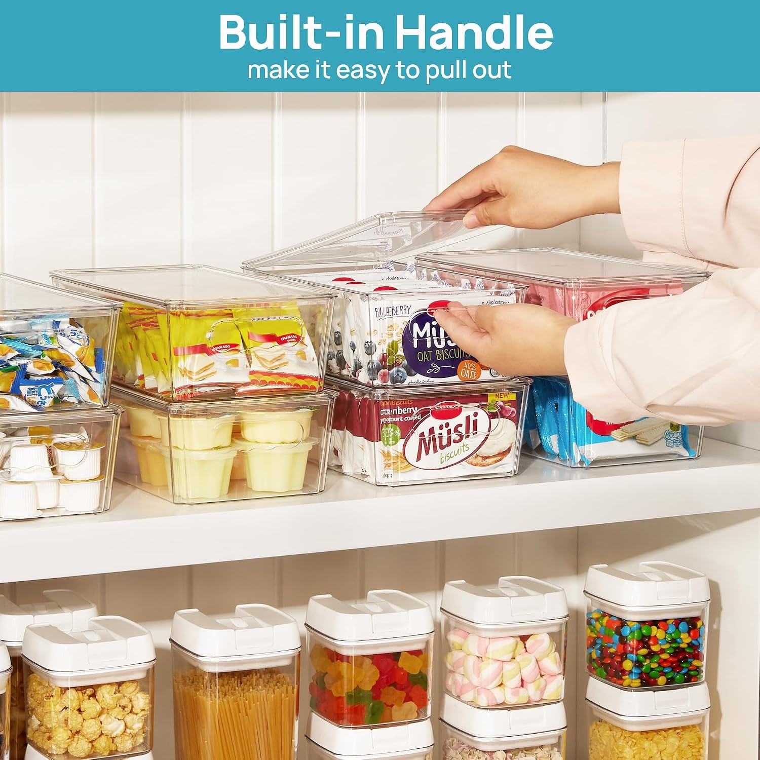 8pcs Clear Organizers and Storage Bins with Lids, Stackable Plastic Storage C…