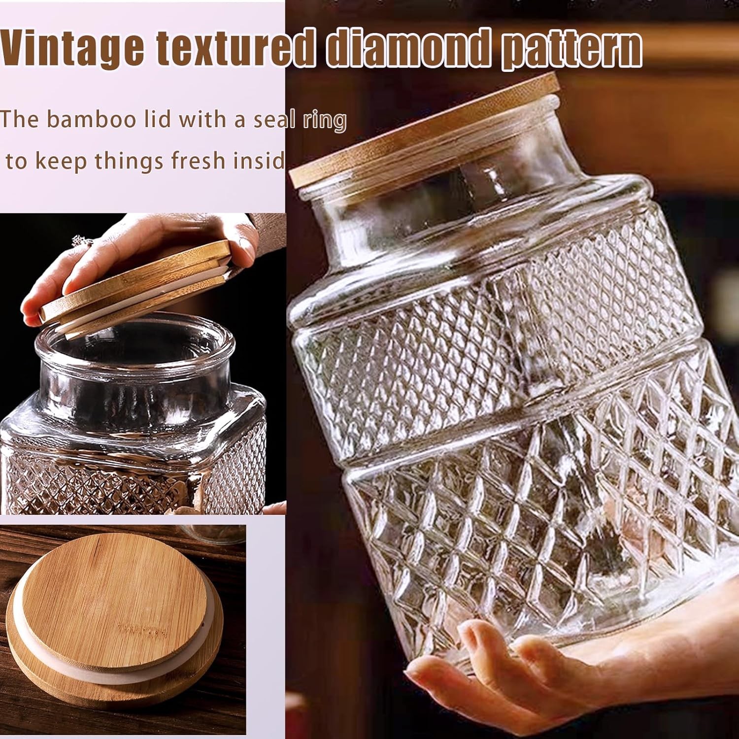 60 OZ Vintage Glass Jar with Lid Wood Spoon Set of 2 Decorative Glass Storage