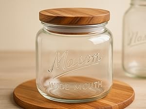 1 Gallon Glass Mason Jar with Airtight Wooden Lid, Wide Mouth Large Food Storage