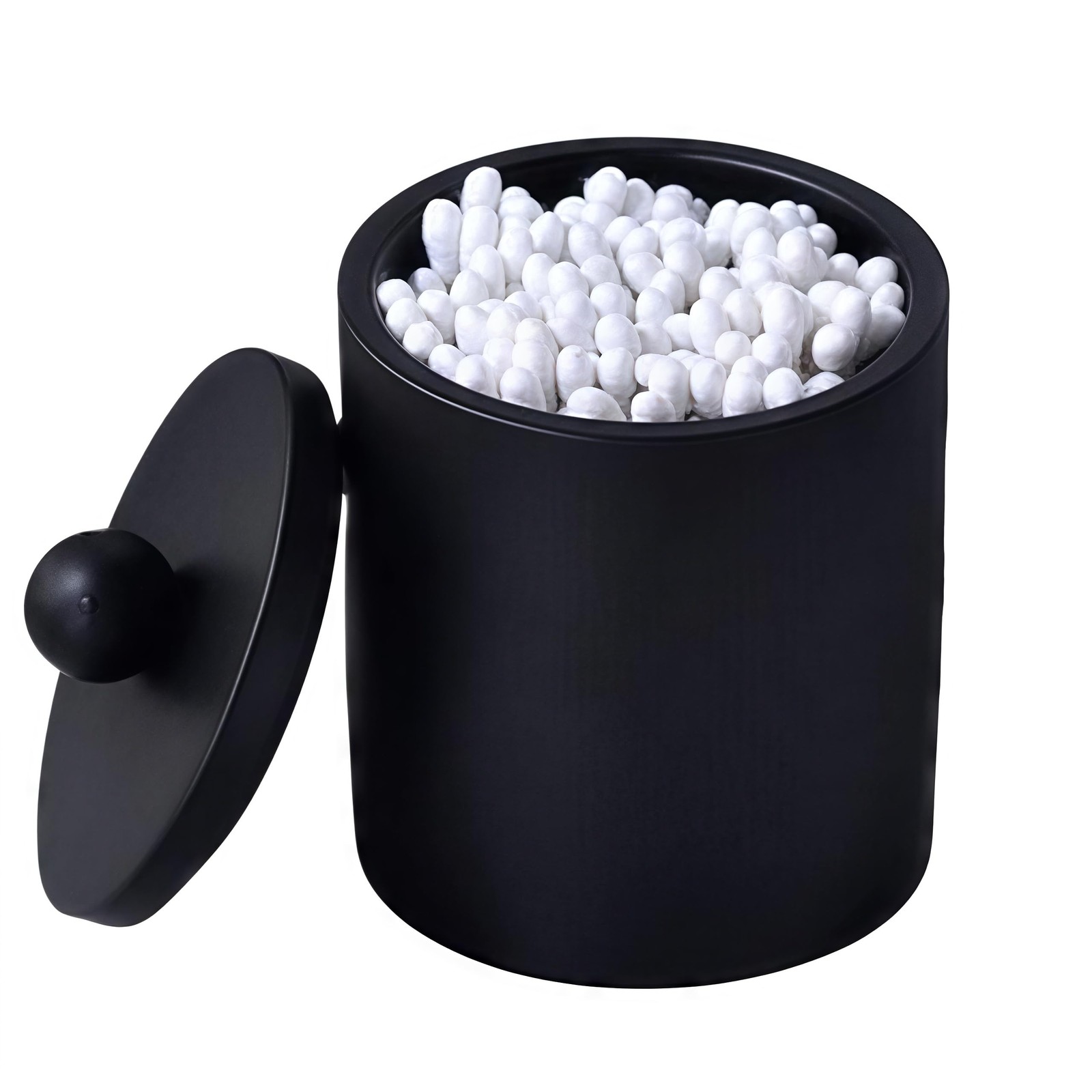 Cotton Swab Holder with Lid, Round Qtip Holder Bathroom Black, Resin Cotton C…